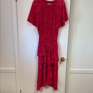 Scoop NYC Tiered Pink and Red Midi Dress